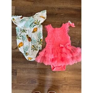 9 Month Baby Girl 2-Piece Fancy Summer Dress Up and Tropical Palm Tree Hawaiian